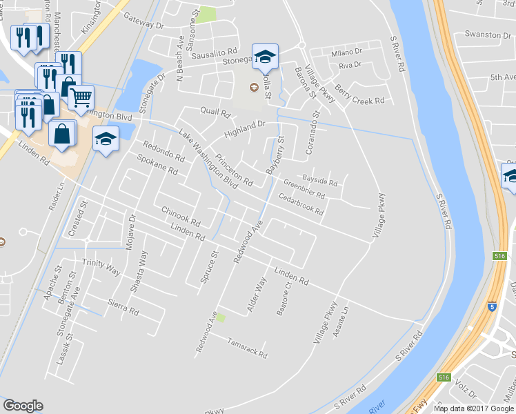 map of restaurants, bars, coffee shops, grocery stores, and more near in West Sacramento