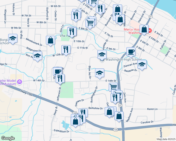 map of restaurants, bars, coffee shops, grocery stores, and more near 1351 Southwinds Drive in Washington