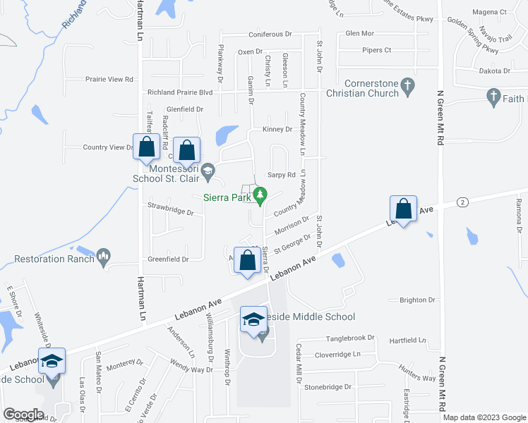 map of restaurants, bars, coffee shops, grocery stores, and more near 2603 Sierra Drive in Belleville