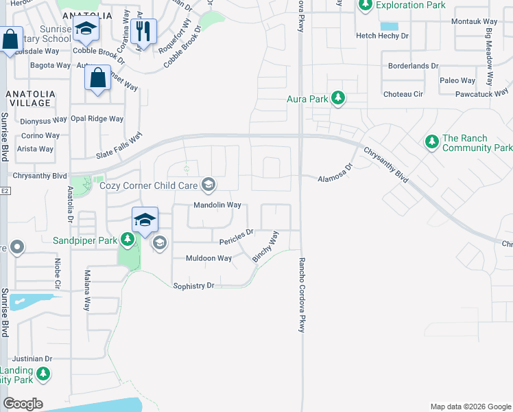 map of restaurants, bars, coffee shops, grocery stores, and more near 12019 Erato Circle in Rancho Cordova