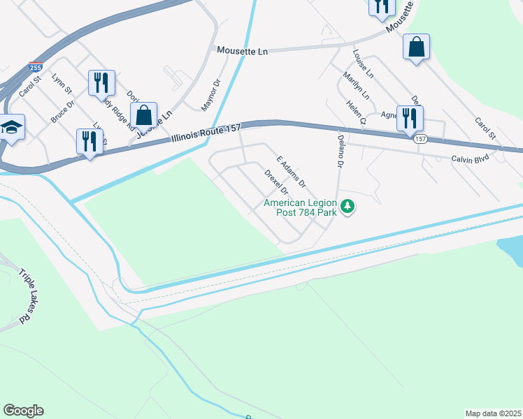 map of restaurants, bars, coffee shops, grocery stores, and more near 1 Baldwin Lane in Cahokia