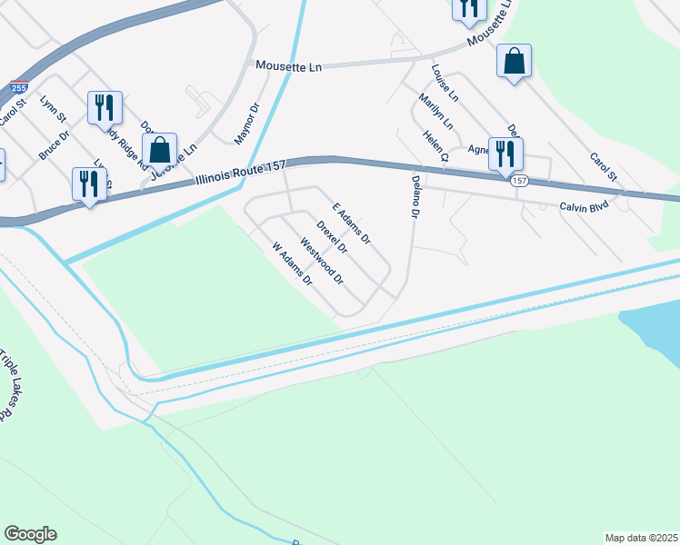 map of restaurants, bars, coffee shops, grocery stores, and more near 26 Westwood Drive in Cahokia