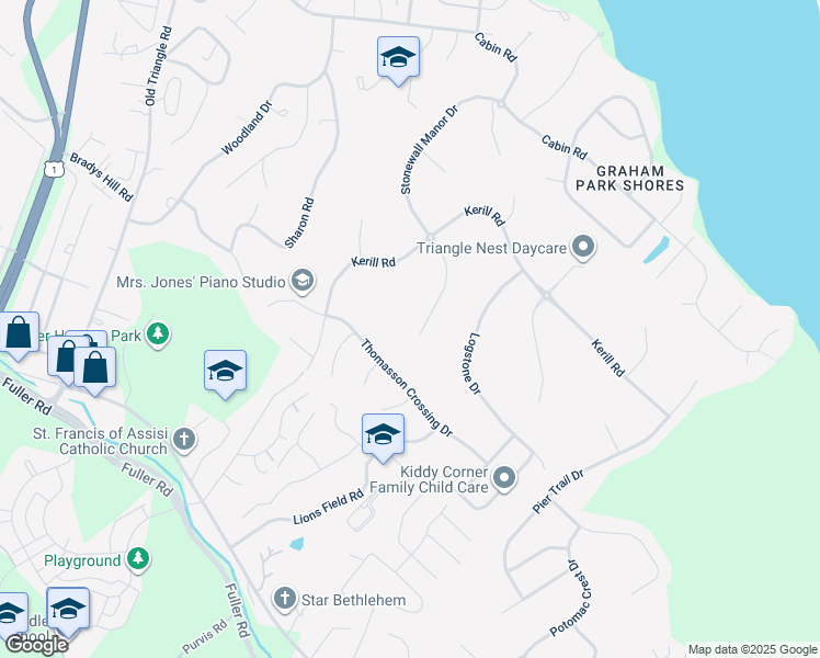 map of restaurants, bars, coffee shops, grocery stores, and more near 3609 Stonewall Manor Drive in Triangle