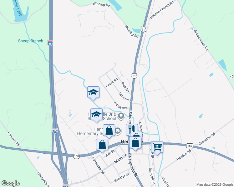 map of restaurants, bars, coffee shops, grocery stores, and more near 209 Lake Road in Henryville