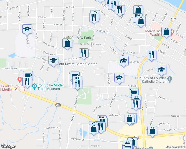 map of restaurants, bars, coffee shops, grocery stores, and more near 19 Southwinds Circle in Washington