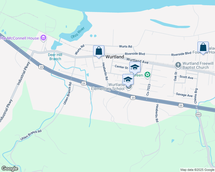 map of restaurants, bars, coffee shops, grocery stores, and more near 698 Heaberlin Road in Wurtland
