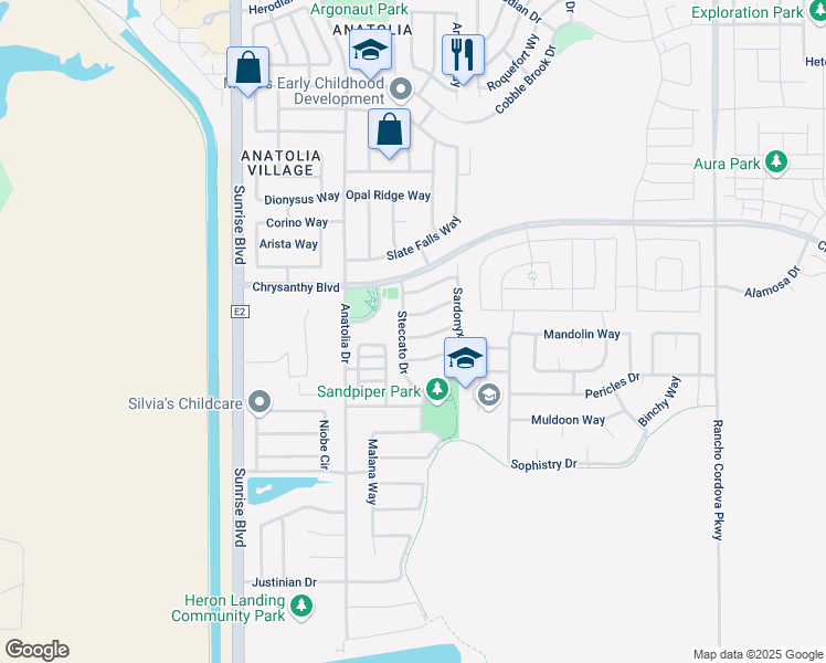 map of restaurants, bars, coffee shops, grocery stores, and more near 11855 Blue Topaz Way in Rancho Cordova