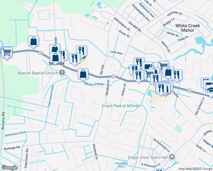 map of restaurants, bars, coffee shops, grocery stores, and more near 33006 Deer Trail in Millville