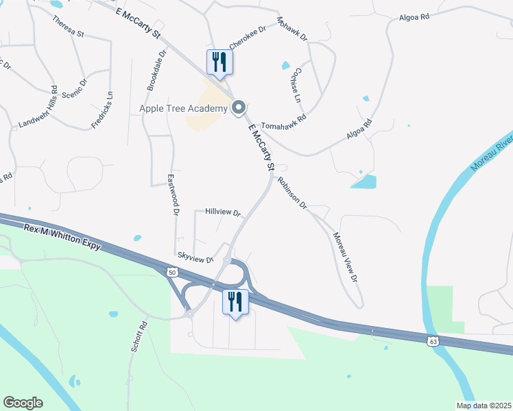 map of restaurants, bars, coffee shops, grocery stores, and more near 156-198 East McCarty Street in Jefferson City
