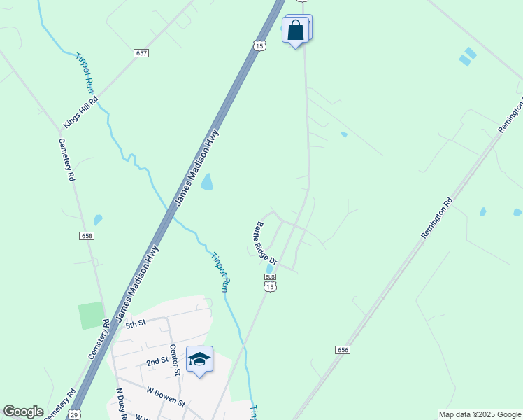 map of restaurants, bars, coffee shops, grocery stores, and more near 7167 Confederate Boulevard in Remington