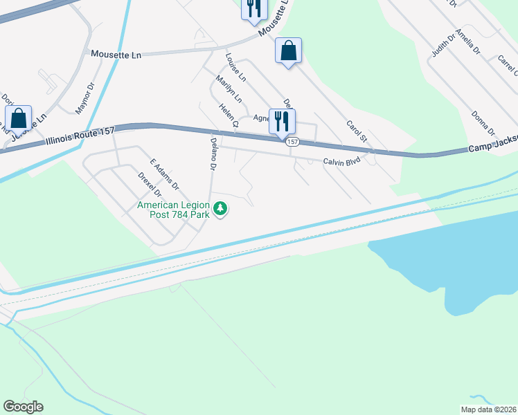 map of restaurants, bars, coffee shops, grocery stores, and more near 2734 Calvin Boulevard in Cahokia