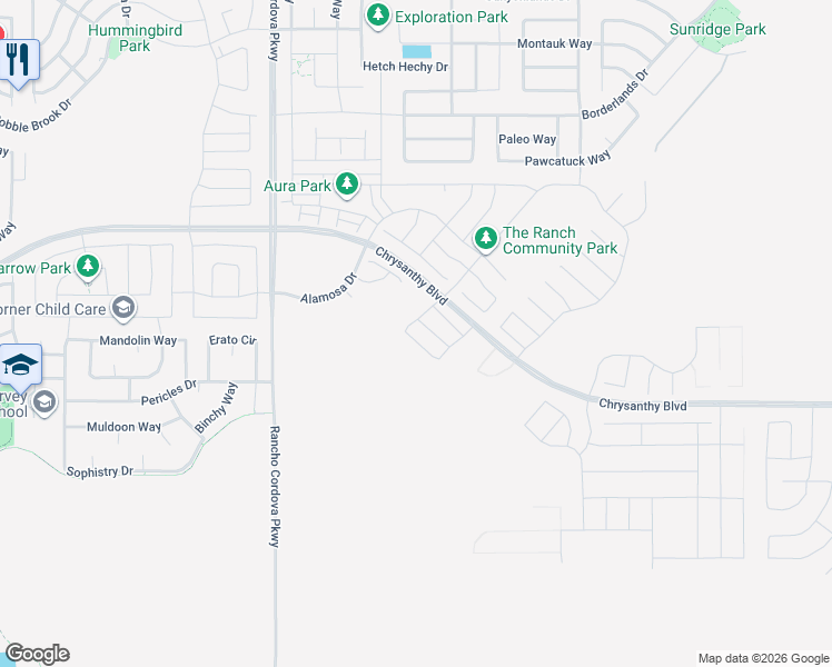 map of restaurants, bars, coffee shops, grocery stores, and more near 4713-4721 Jaeger Road in Rancho Cordova
