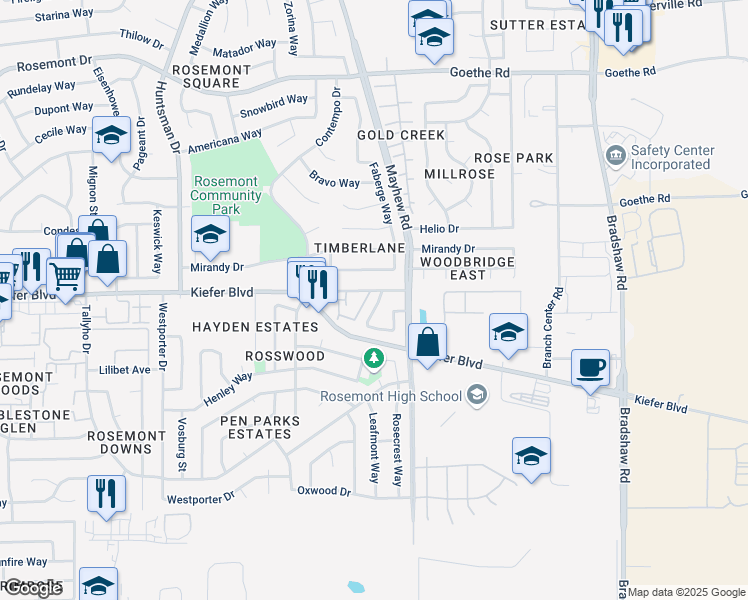 map of restaurants, bars, coffee shops, grocery stores, and more near 4012 Hellenic Drive in Sacramento