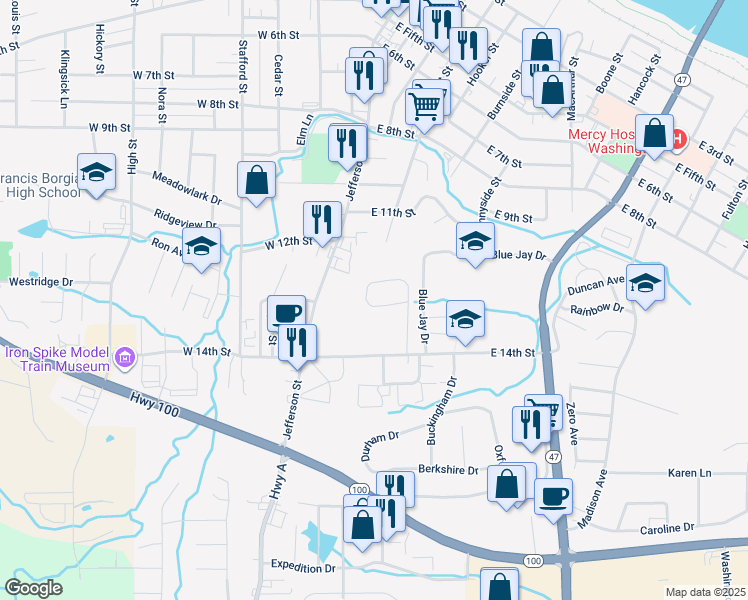 map of restaurants, bars, coffee shops, grocery stores, and more near 19 Southwinds Circle in Washington