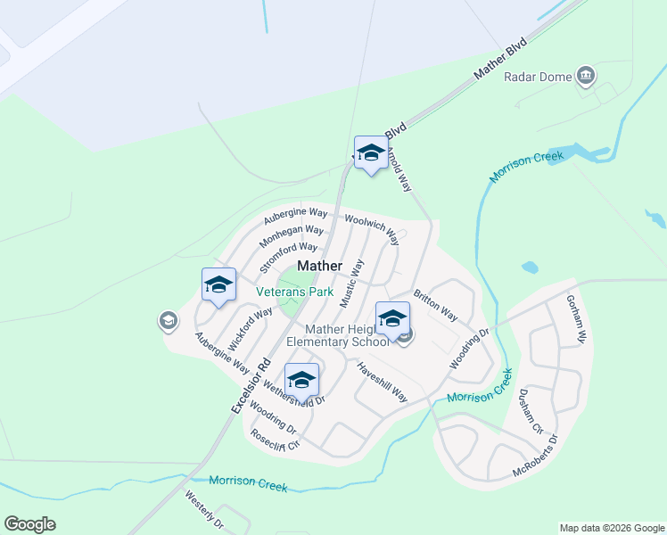 map of restaurants, bars, coffee shops, grocery stores, and more near 4266 Middlebury Way in Sacramento County