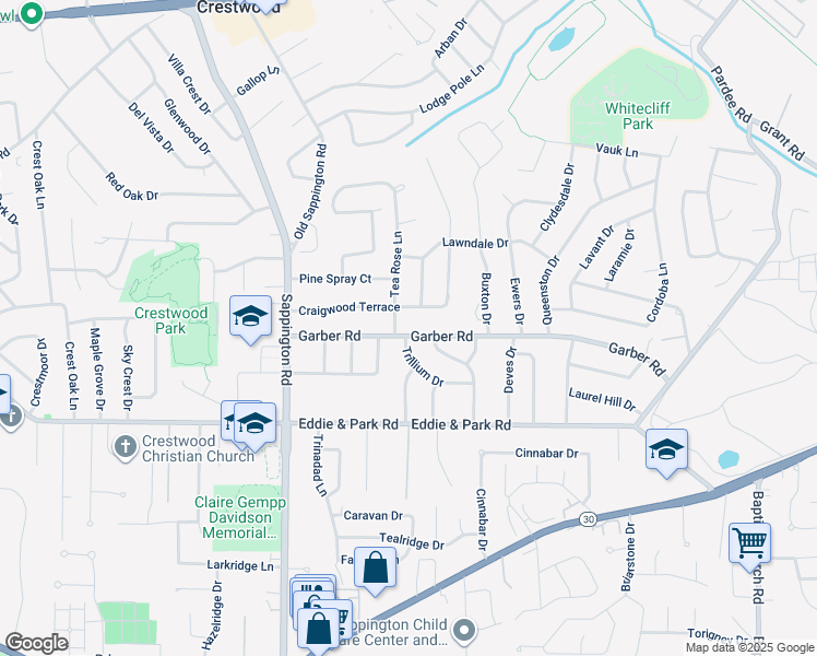 map of restaurants, bars, coffee shops, grocery stores, and more near 9445 Garber Road in St. Louis