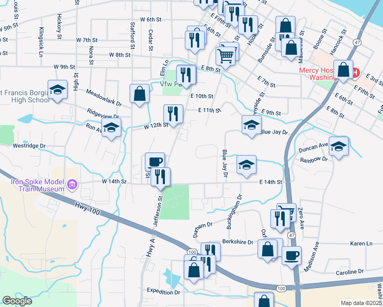 map of restaurants, bars, coffee shops, grocery stores, and more near 19 Southwinds Circle in Washington
