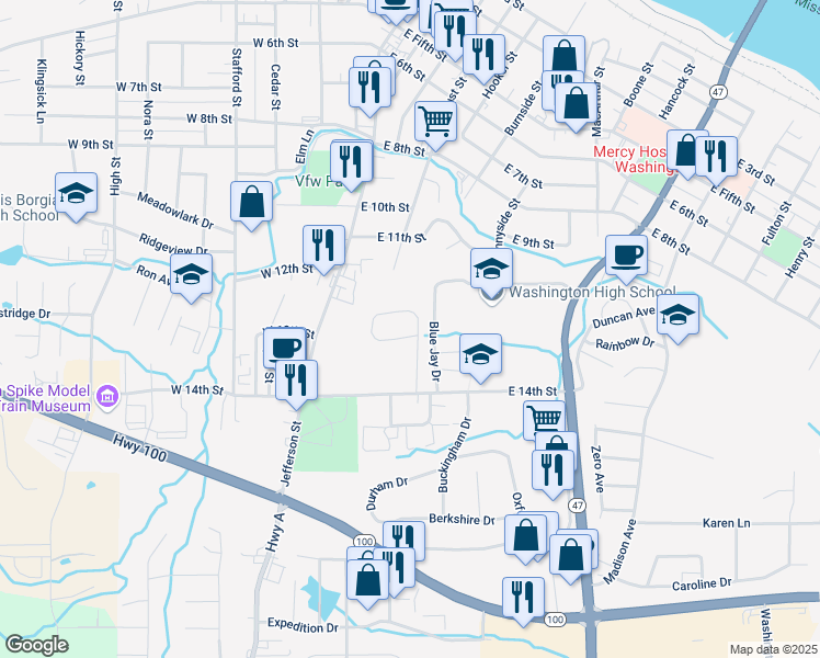 map of restaurants, bars, coffee shops, grocery stores, and more near 1 Southwinds Circle in Washington