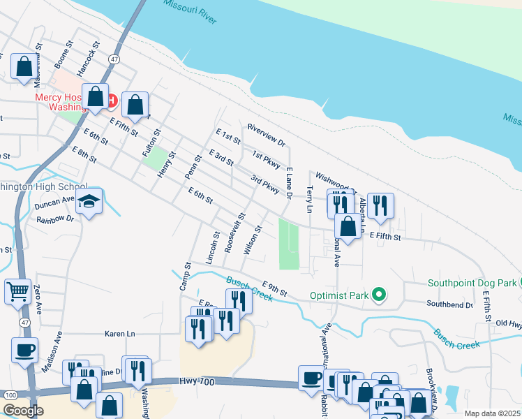 map of restaurants, bars, coffee shops, grocery stores, and more near 1646 East Fifth Street in Washington