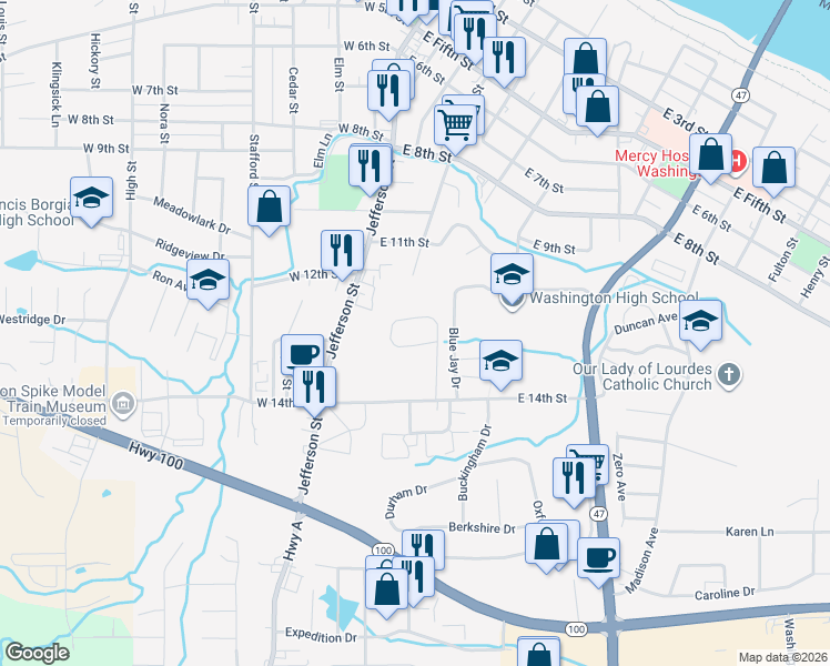 map of restaurants, bars, coffee shops, grocery stores, and more near 1351 Southwinds Drive in Washington
