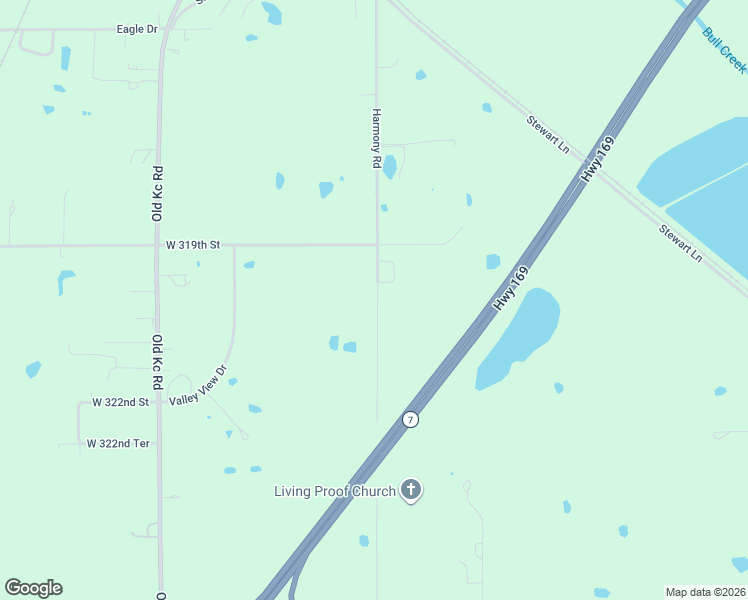 map of restaurants, bars, coffee shops, grocery stores, and more near 32027 Harmony Road in Paola