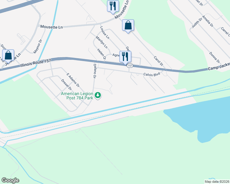 map of restaurants, bars, coffee shops, grocery stores, and more near 2734 Calvin Boulevard in Cahokia