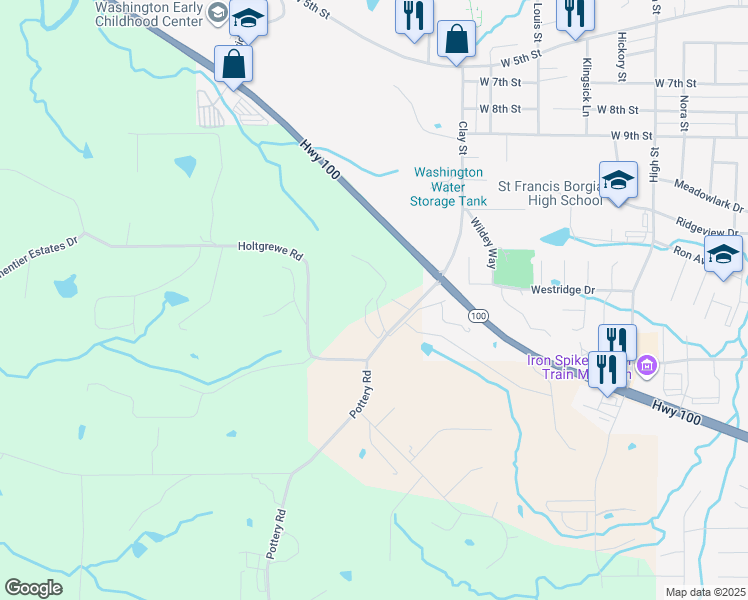 map of restaurants, bars, coffee shops, grocery stores, and more near 500 Pleasant Drive in Washington