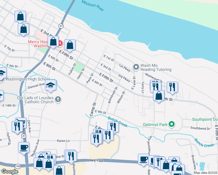 map of restaurants, bars, coffee shops, grocery stores, and more near 1521 East 6th Street in Washington