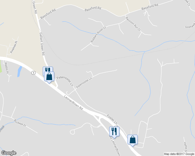 map of restaurants, bars, coffee shops, grocery stores, and more near 6000 Paternoster Lane in Hughesville