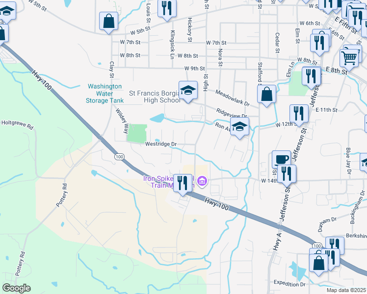 map of restaurants, bars, coffee shops, grocery stores, and more near 1314 Jasper Lane in Washington