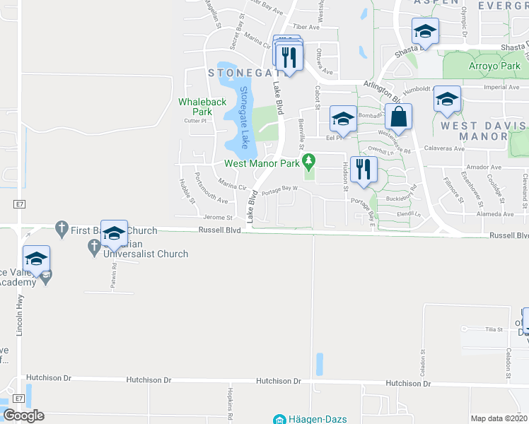 map of restaurants, bars, coffee shops, grocery stores, and more near in Davis