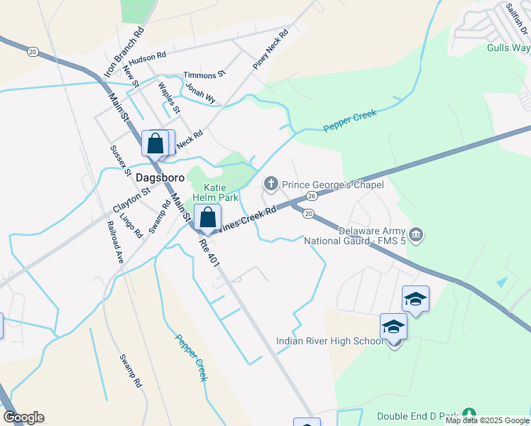 map of restaurants, bars, coffee shops, grocery stores, and more near 29472 Vines Creek Road in Dagsboro