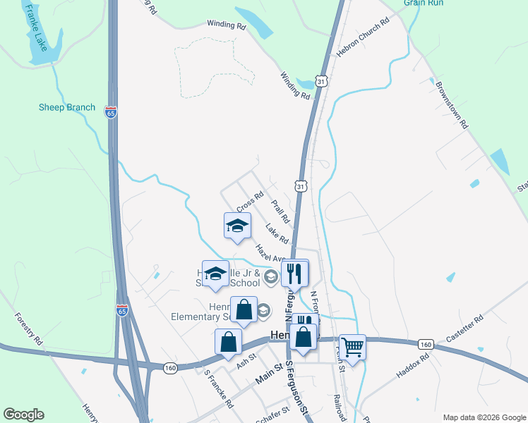 map of restaurants, bars, coffee shops, grocery stores, and more near 209 Lake Road in Henryville