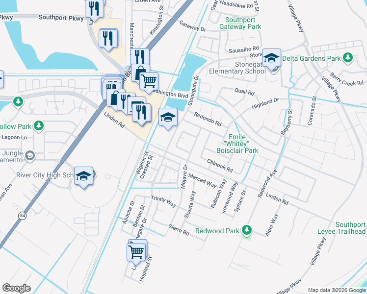 map of restaurants, bars, coffee shops, grocery stores, and more near 1937 Linden Road in West Sacramento