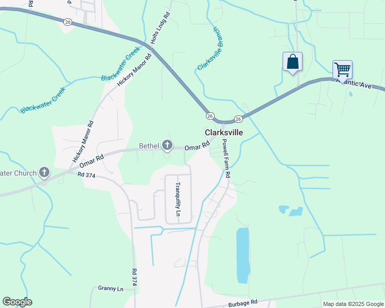 map of restaurants, bars, coffee shops, grocery stores, and more near 34244 Omar Road in Frankford