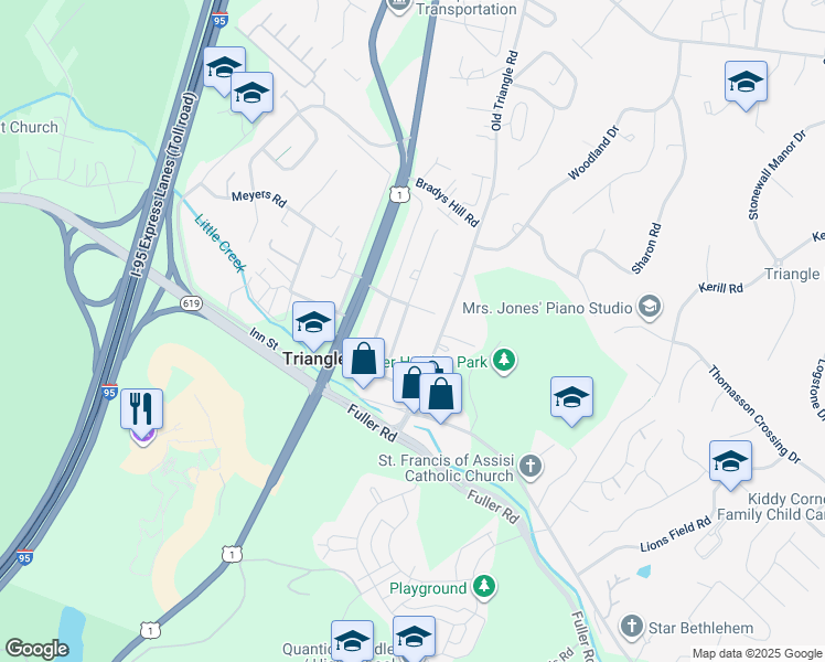 map of restaurants, bars, coffee shops, grocery stores, and more near 18607 Amidon Avenue in Triangle