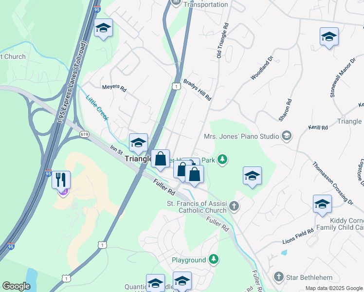map of restaurants, bars, coffee shops, grocery stores, and more near 18607 Amidon Avenue in Triangle