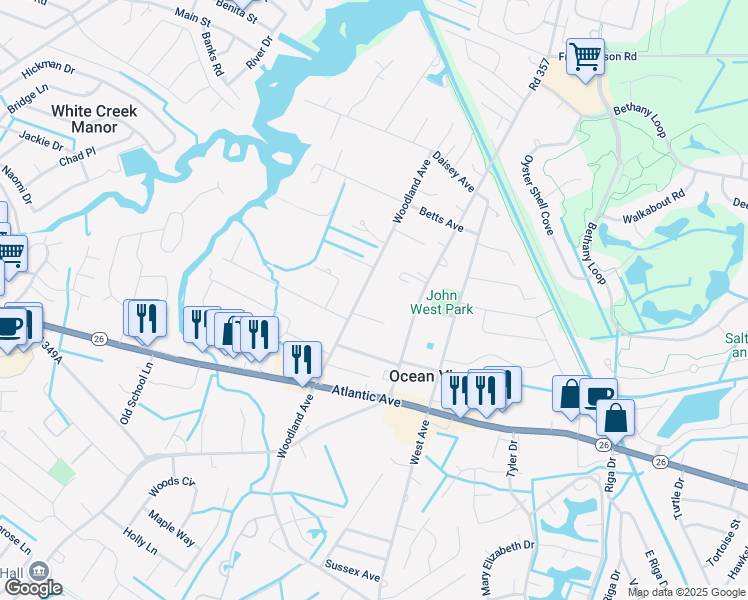 map of restaurants, bars, coffee shops, grocery stores, and more near 7 Jordyn Court in Ocean View