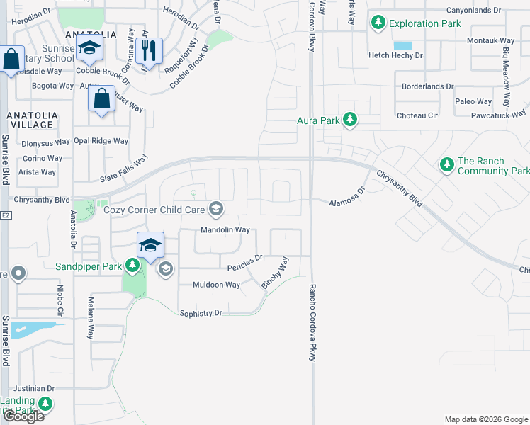 map of restaurants, bars, coffee shops, grocery stores, and more near 12019 Erato Circle in Rancho Cordova