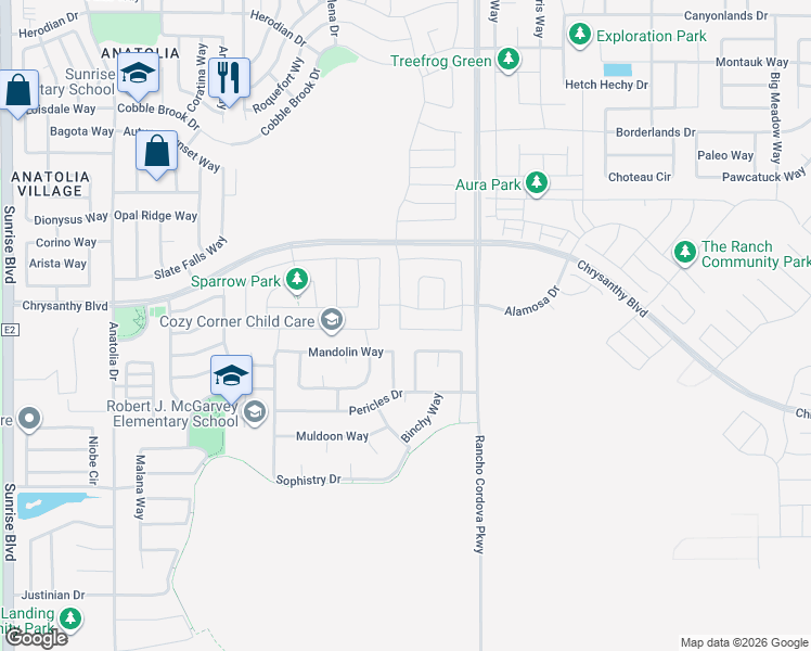 map of restaurants, bars, coffee shops, grocery stores, and more near 12019 Erato Circle in Rancho Cordova