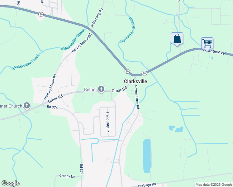 map of restaurants, bars, coffee shops, grocery stores, and more near 34244 Omar Road in Frankford