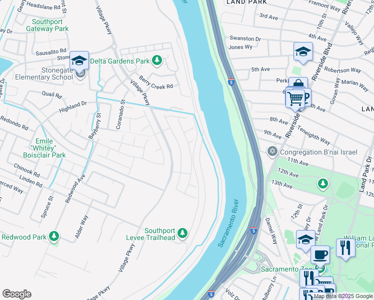 map of restaurants, bars, coffee shops, grocery stores, and more near 2768 Moonflower Street in West Sacramento