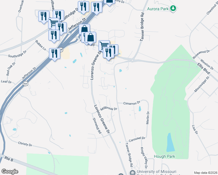 map of restaurants, bars, coffee shops, grocery stores, and more near 2100 Tanner Bridge Road in Jefferson City