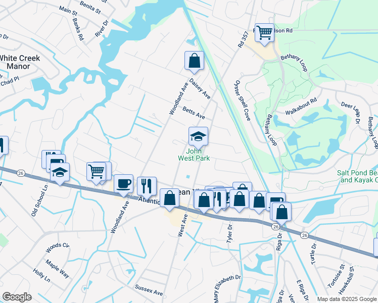 map of restaurants, bars, coffee shops, grocery stores, and more near 39 Central Avenue in Ocean View