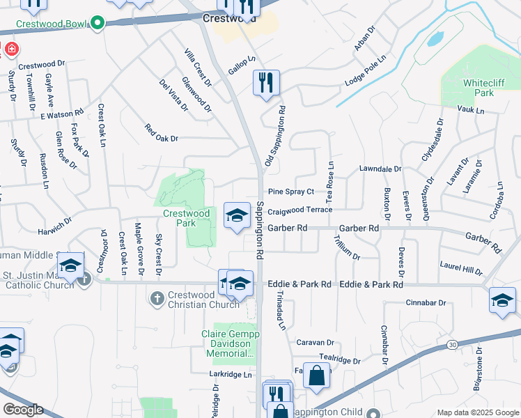 map of restaurants, bars, coffee shops, grocery stores, and more near 8990 Sappington Road in St. Louis