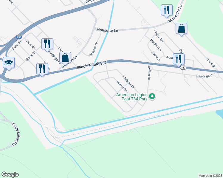 map of restaurants, bars, coffee shops, grocery stores, and more near 15 Drexel Drive in Cahokia