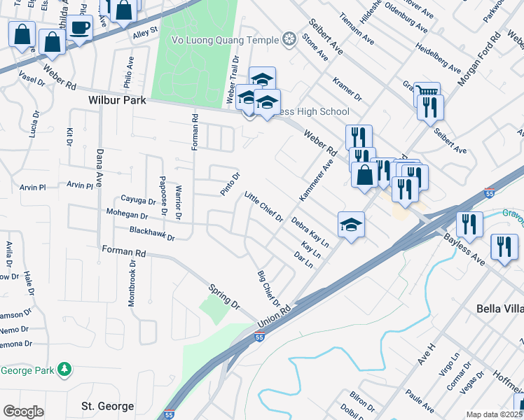 map of restaurants, bars, coffee shops, grocery stores, and more near 4426 Little Chief Drive in St. Louis