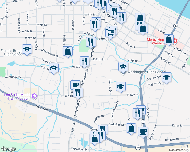 map of restaurants, bars, coffee shops, grocery stores, and more near 17 Southwinds Circle in Washington