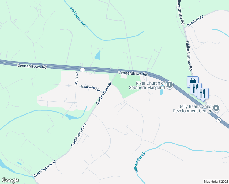 map of restaurants, bars, coffee shops, grocery stores, and more near 14413 Bittersweet Drive in Hughesville