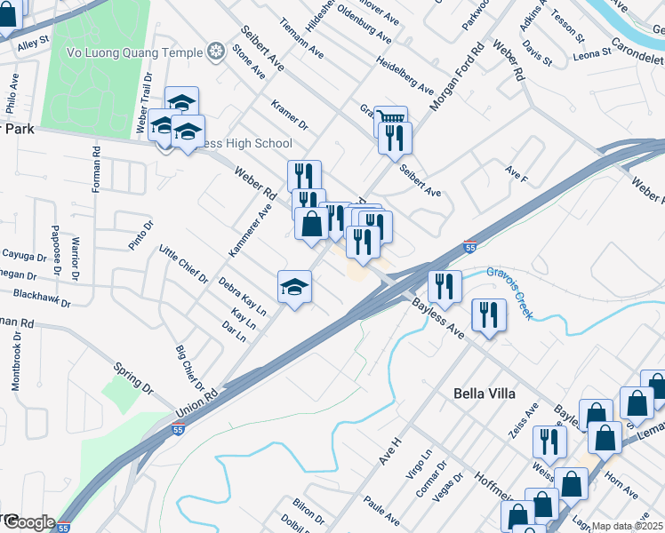 map of restaurants, bars, coffee shops, grocery stores, and more near 712 Union Road in St. Louis